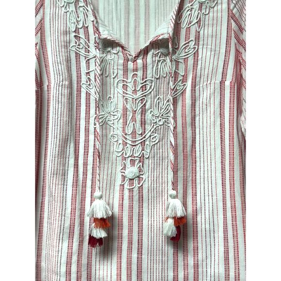 SOFT SURROUNDINGS Red/White Striped Embroidered Tunic, Sz M - Picture 2 of 8